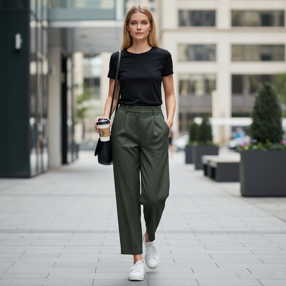 Nicole Miller New York Olive Green Mid-Rise Wide Leg Trousers Dress Pants Size 6